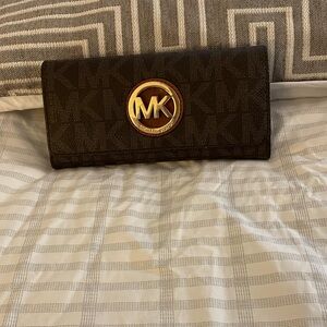 Michael Kors Dark Brown Wallet with Gold Logo